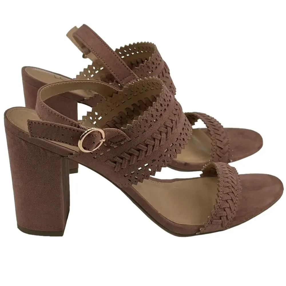 Lauren Conrad Sandals Womens 9.5M‎ Mauve Streusel Slingback Laser Cut Block Heel